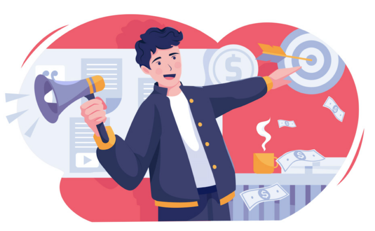 graphic of man with megaphone and dartboard