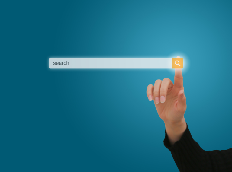 Woman pressing a bar suspending in air that says SEARCH.