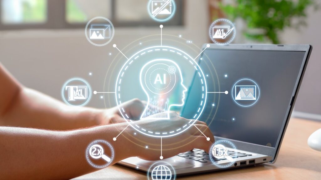graphic of AI over a computer performing seo optimization tasks