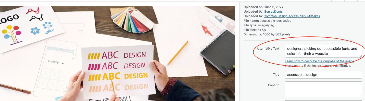 example of adding alternative text to wordpress