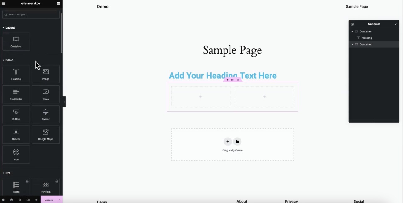 screenshot of elementor on wordpress