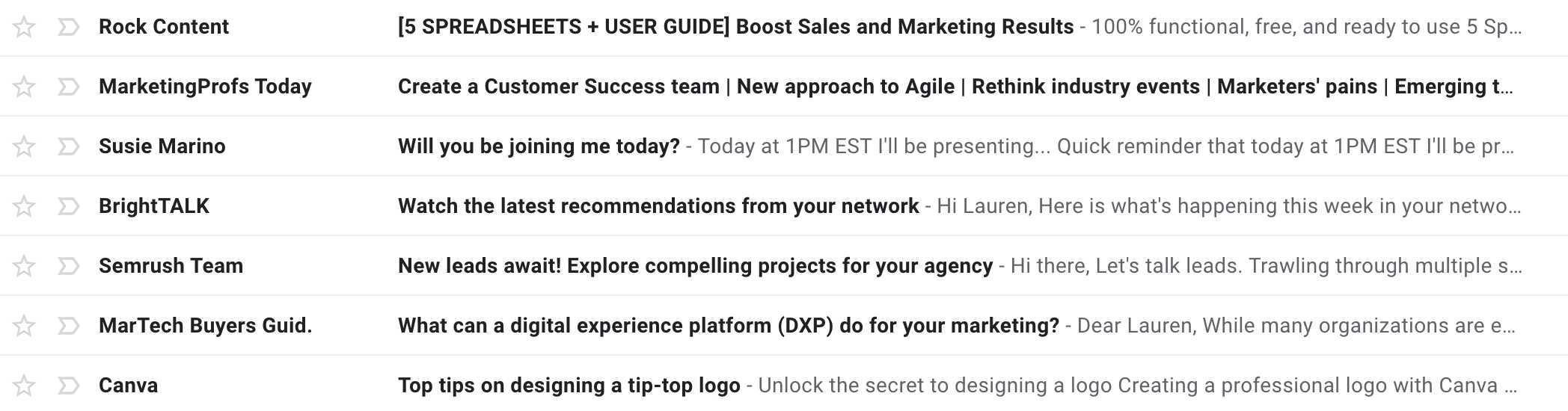 gmail inbox with marketing automation email examples