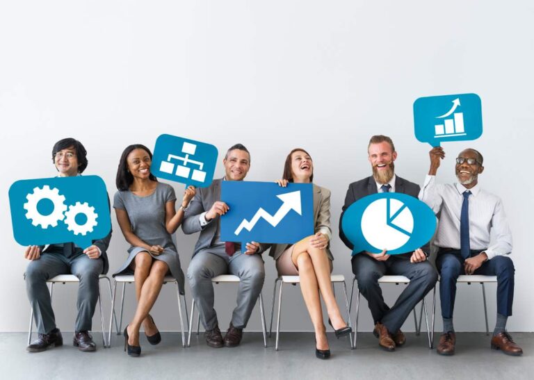 social media professionals holding icons