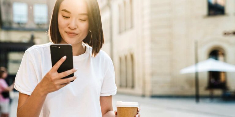 Woman looking at mobile website