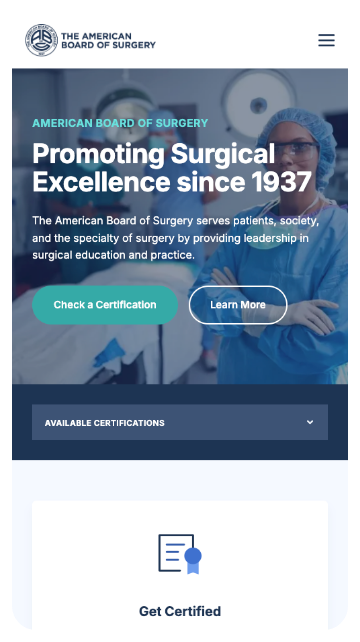 Mobile preview of homepage