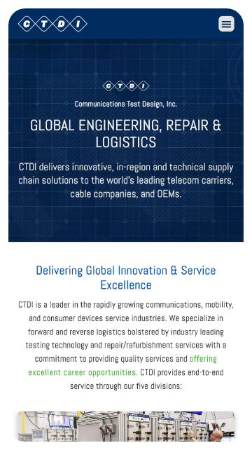 Mobile preview of homepage