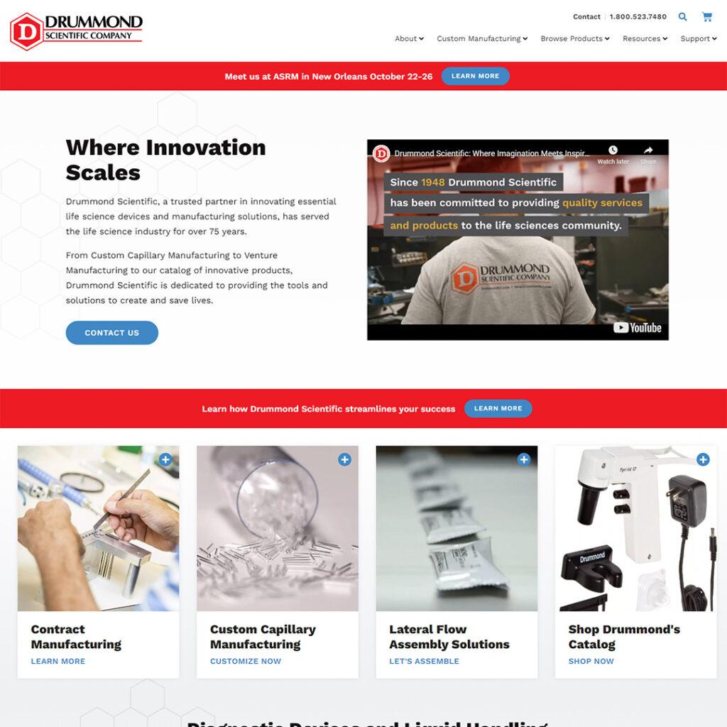 Drummond Scientific website screenshot