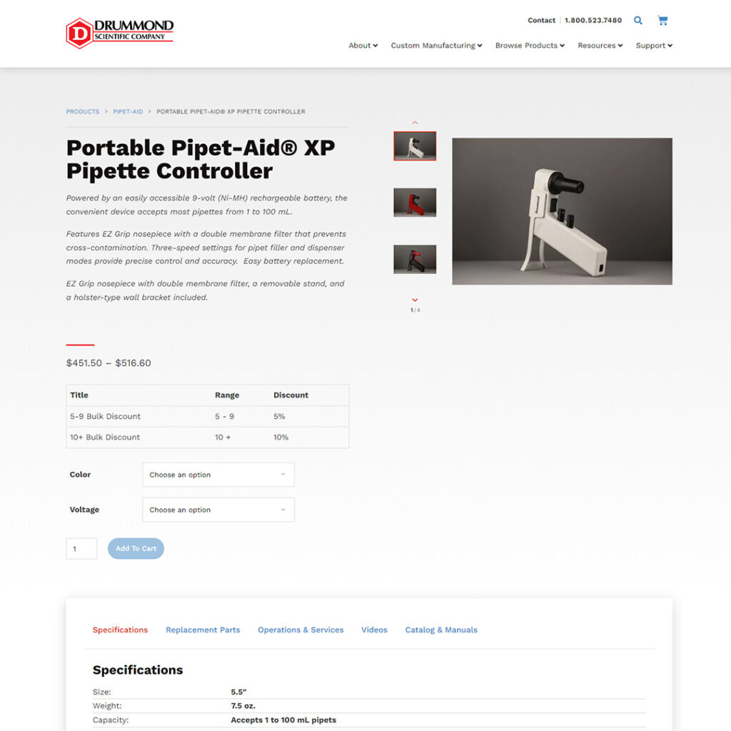 Drummond Scientific website screenshot