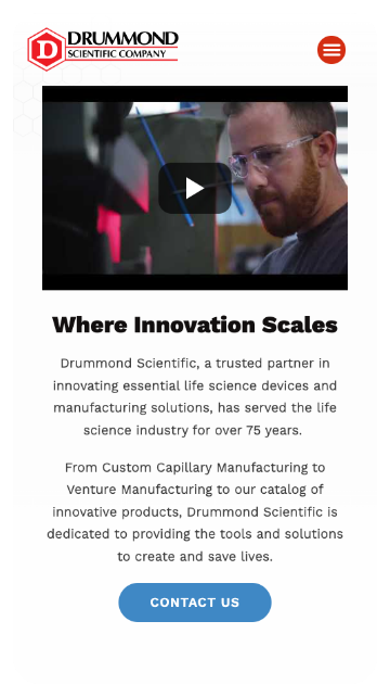Mobile preview of homepage