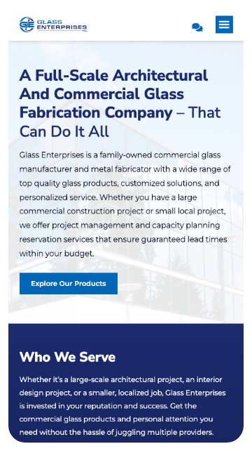 Mobile preview of homepage