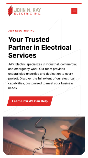 Mobile preview of homepage