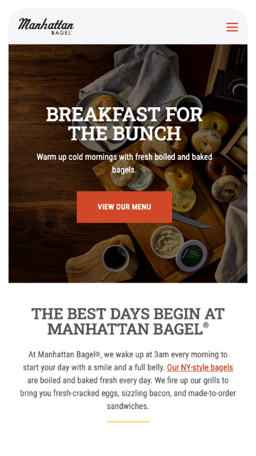 Mobile preview of homepage