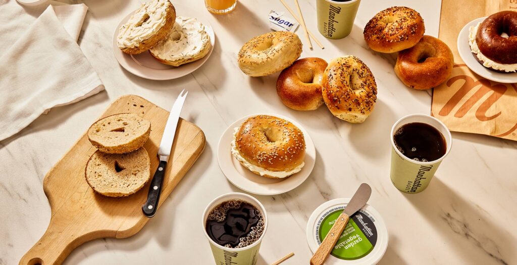 Manhattan Bagel coffee, bagels, and cream cheese