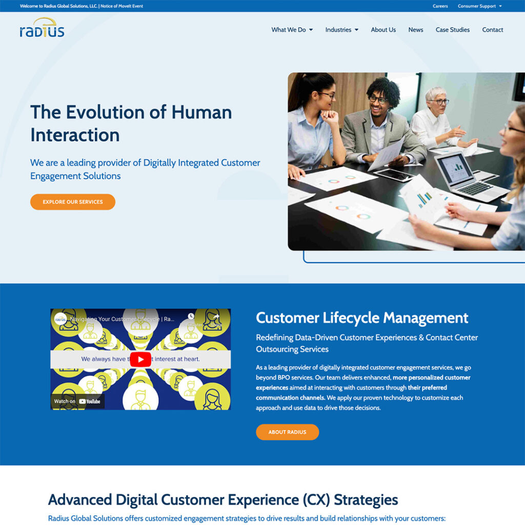 radius website screenshot
