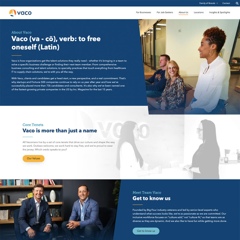 Vaco website screenshot