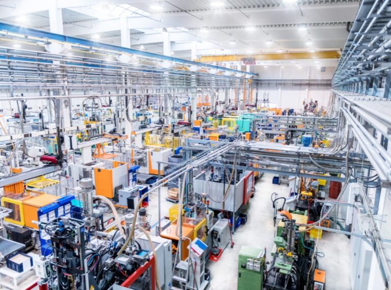 Overlooking a complex looking manufacturing floor.