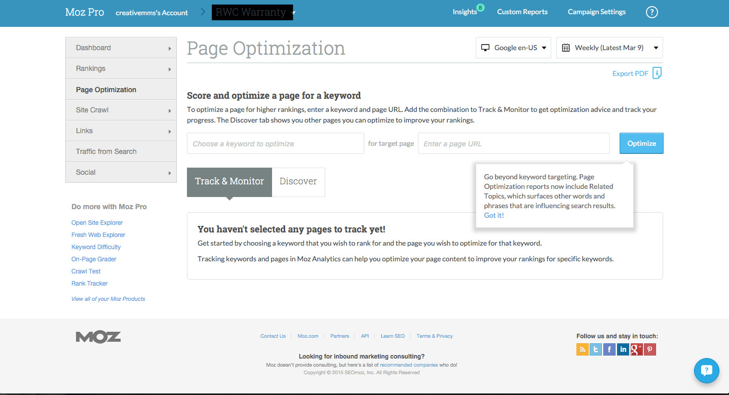Conversion Optimization - Moz Page Optimization Tool